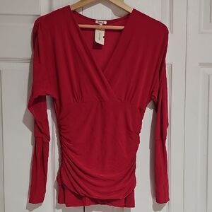 Studio Y Dark Pink Ruched Wrap-Style Top – Long Sleeve – Women’s Small (NWT)